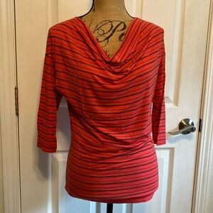 Halogen Red and Black Striped micro modal 3/4 sleeve cowl neck Blouse S